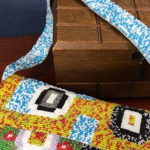 Beaded Boho geometric pattern clutch purse